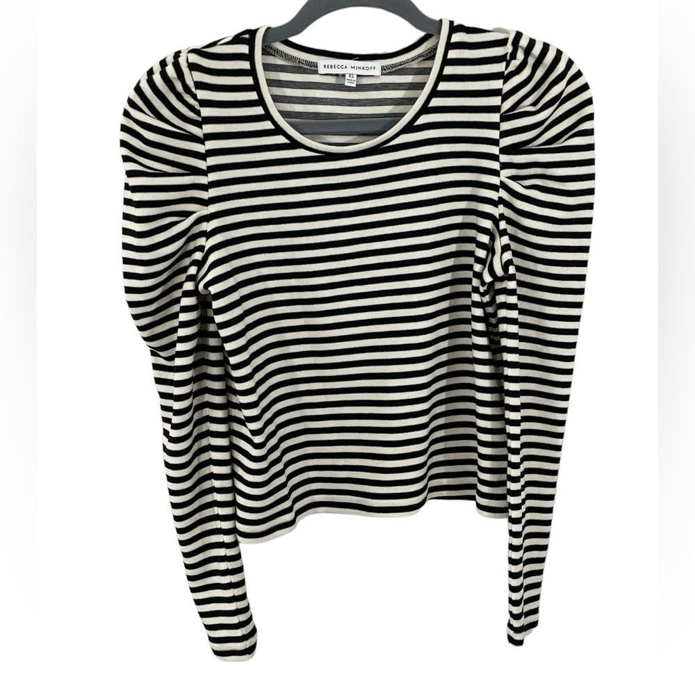 Rebecca Minkoff Talia Stripe Long Puff Sleeve Black and White‎ Women's Size XS